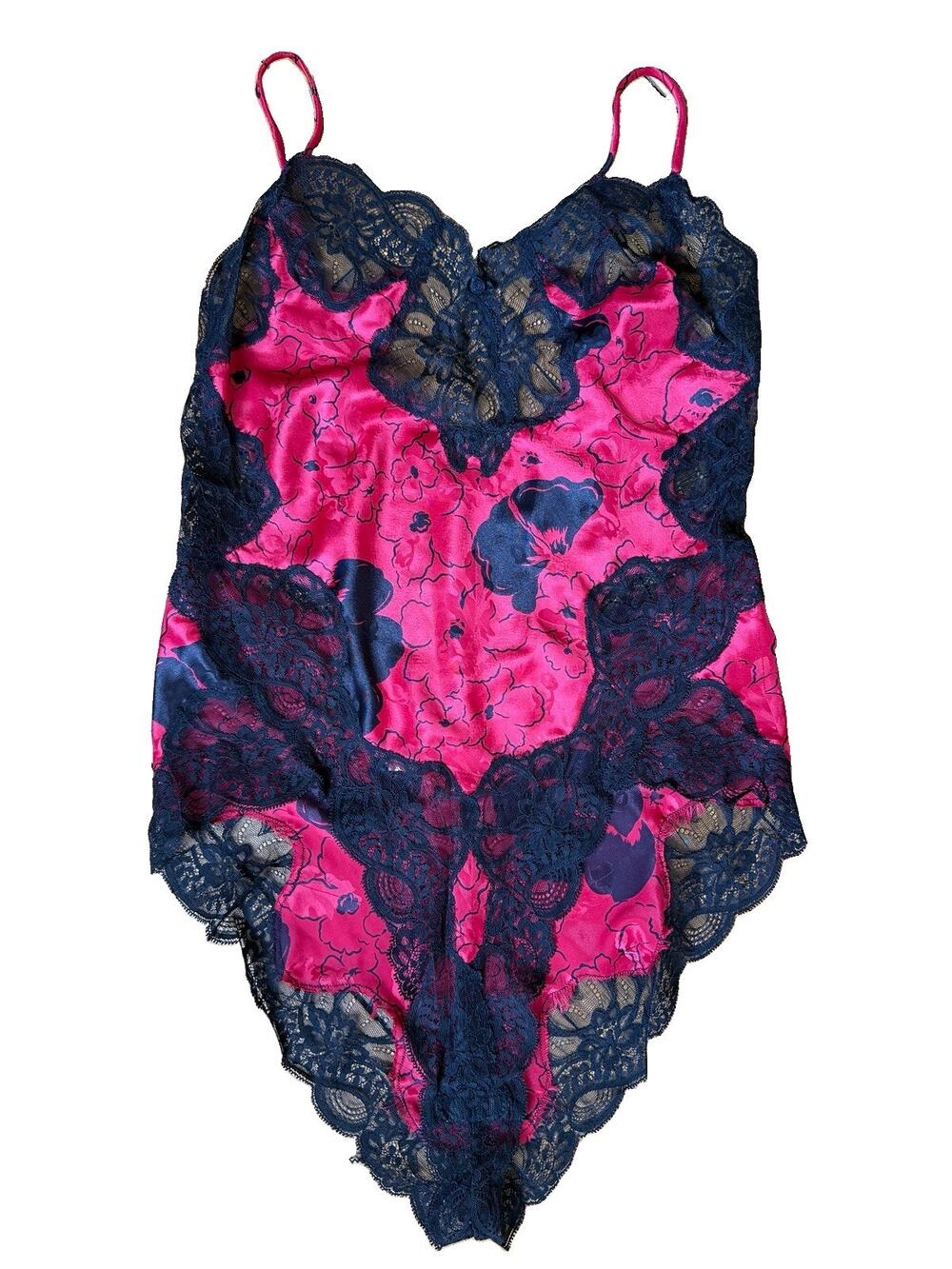 Vintage 80s Oscar de la Renta Lingerie Teddy Size 34 Red Black Floral Lace USA